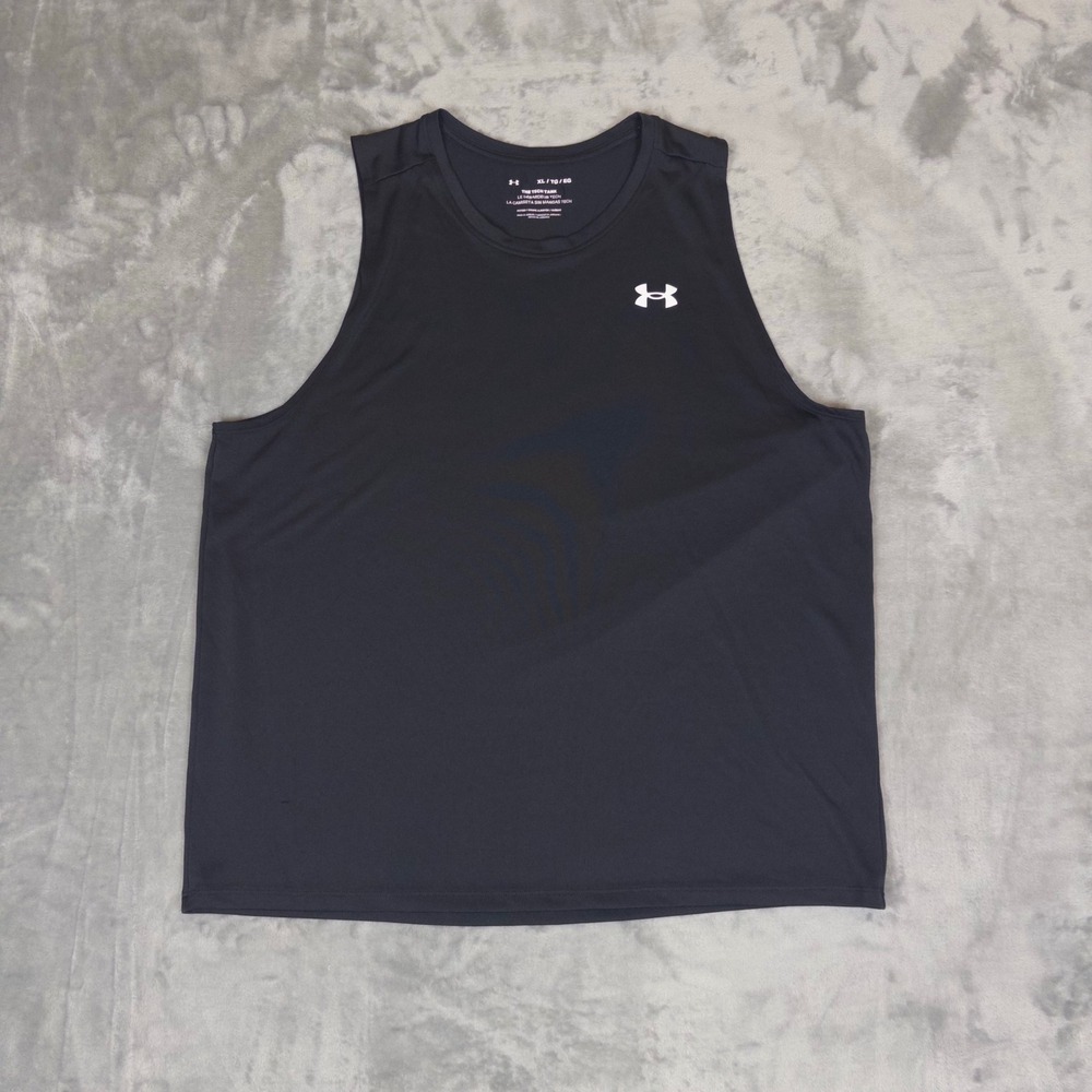 Under Armour Tech Tank Mens XL Black Fitted HeatGear Sleeveless Gym Shirt